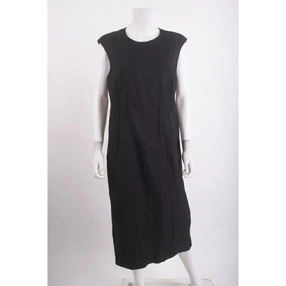 Lafayette 148 NY Womens Midi Dress Crinkle effect Sleeveless Sz 10 Black NWT